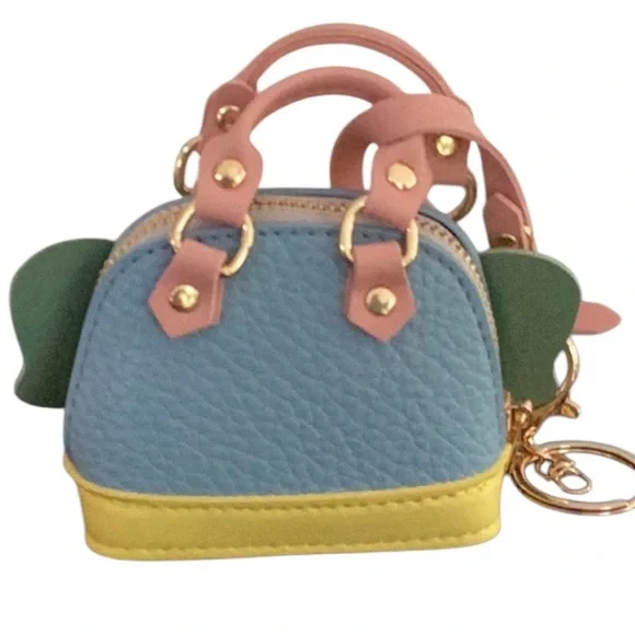 Elephant Key Ring Bag Decoration Leather Zip Coin purse With Crossbody Chain